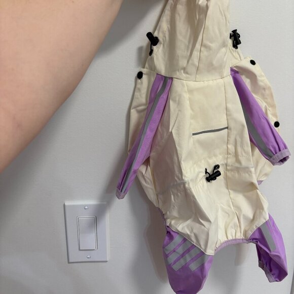 Dog Rain Jacket Cream Purple Covers Legs and Hood Size M - Picture 3 of 9